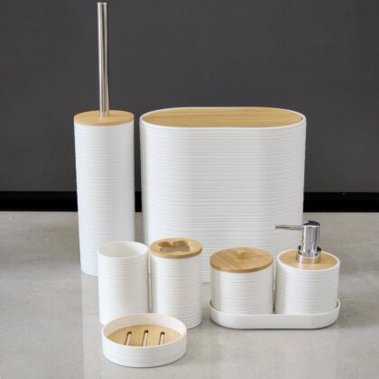 8PCS Luxury Bamboo Plastic Bathroom Accessories set