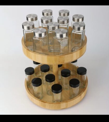 New Bamboo Double layer Rotating kitchen Seasoning storage Rack wood