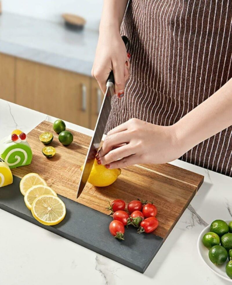 New Rectangular Acacia wood Cutting Board with Natural Marble Stitching