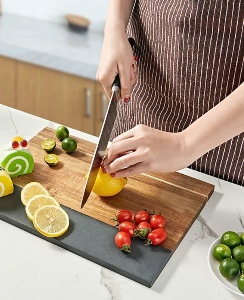 New Rectangular Acacia wood Cutting Board with Natural Marble Stitching