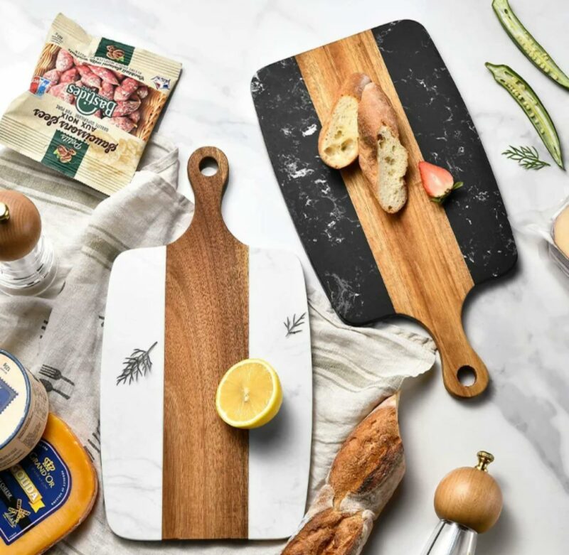 New Rectangular Acacia wood Cutting Board with Natural Marble Stitching