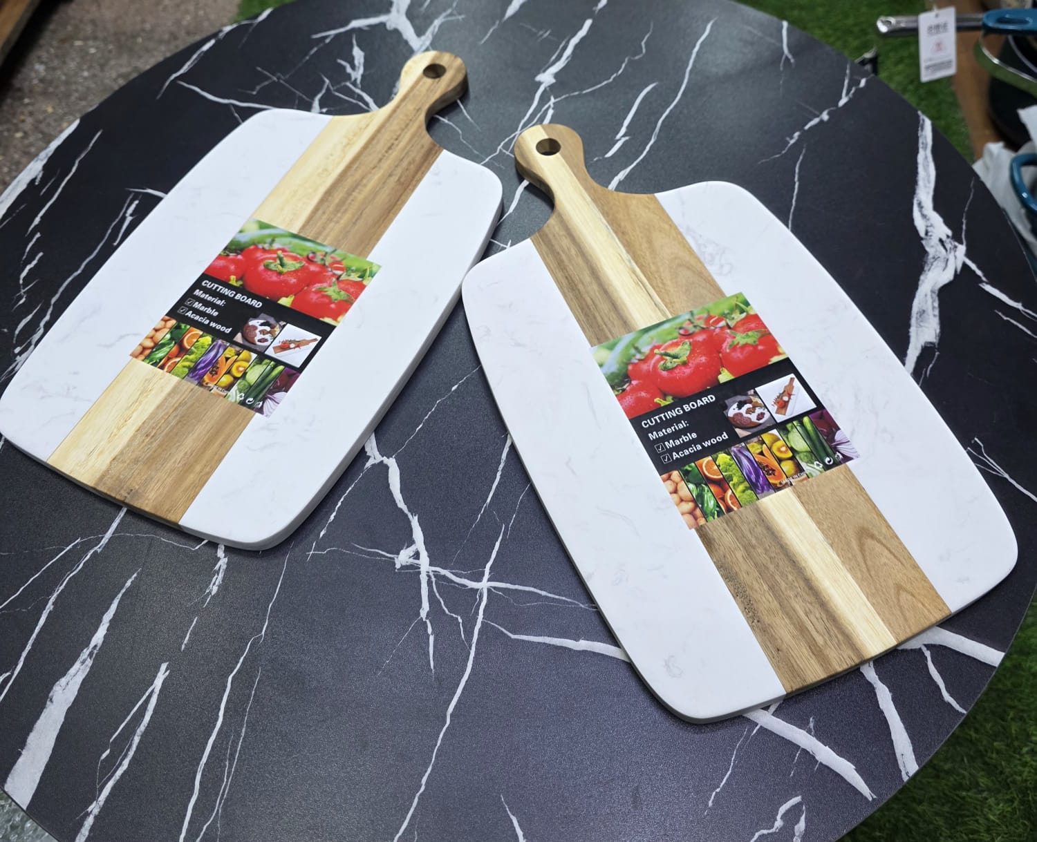 New Rectangular Acacia wood Cutting Board with Natural Marble Stitching - Image 2